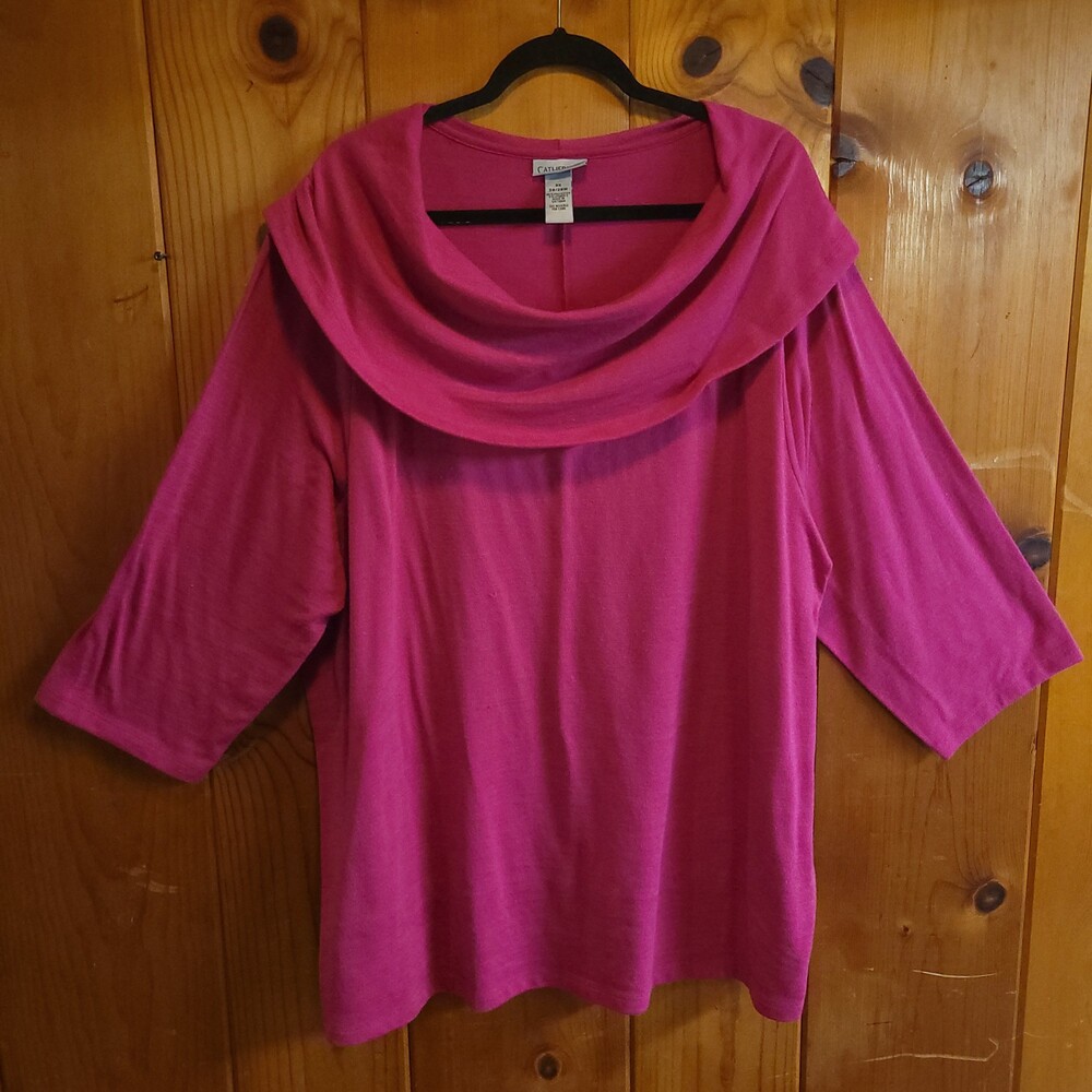 Catherines 3X Pink Long Sleeve Shirt Polyester Spandex plus size